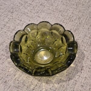 Indiana Green Glass Bowl Vintage Dish Scalloped Edge